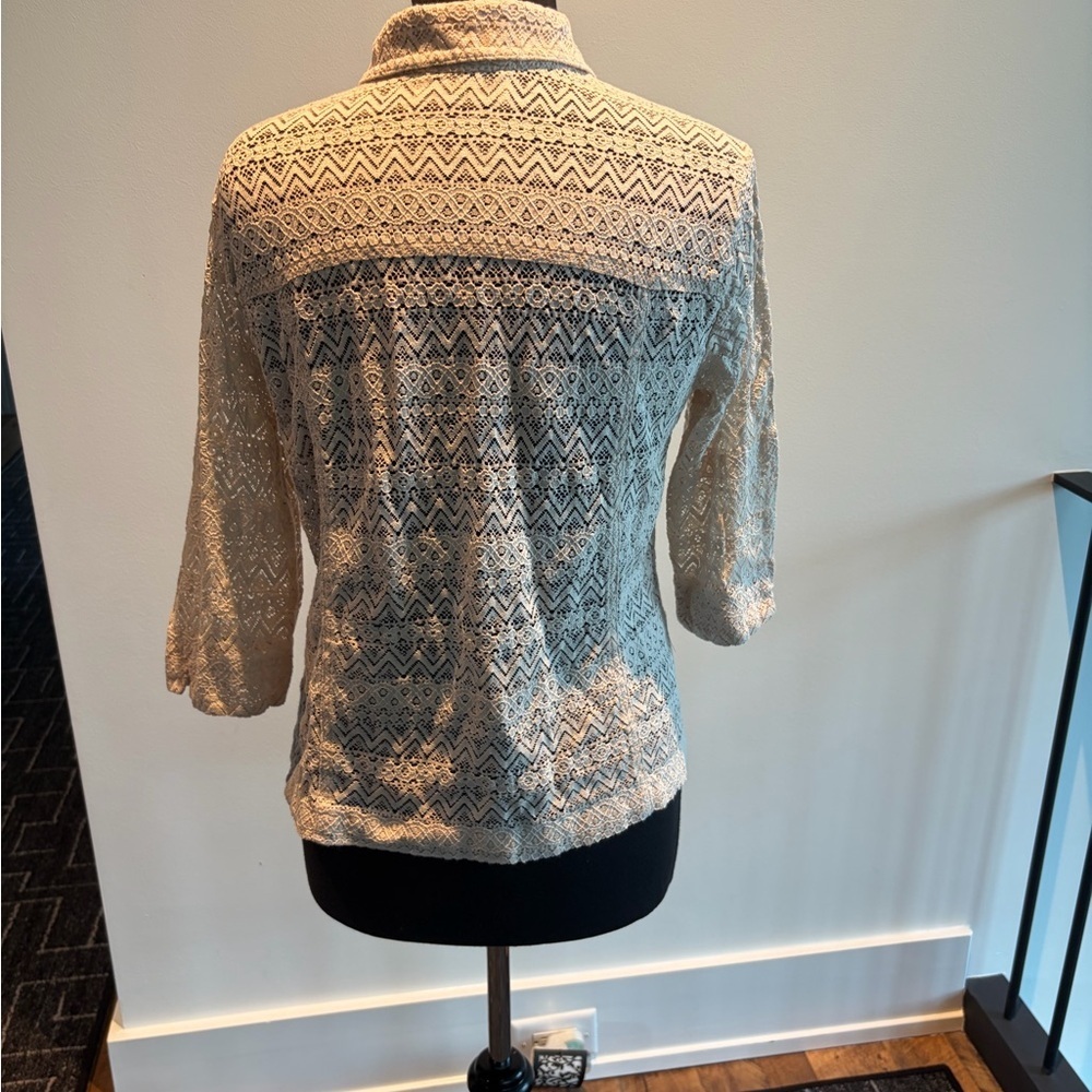 Y2K sheer lace button front blouse petite boho romantic top - Picture 4 of 5